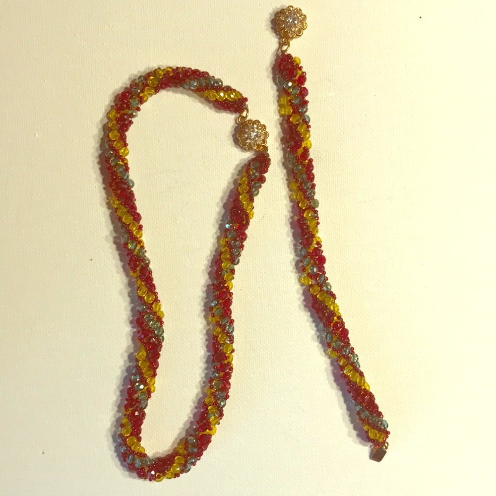 Red yellow necklace and bracelet